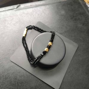 Elegant Black Crystal Bracelet with 22K Gold Beads