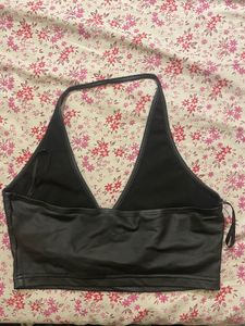 Black Faux Leather Halter Top