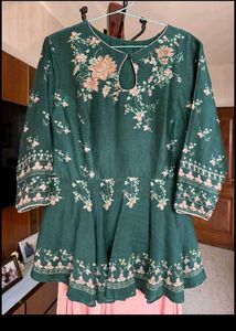 Green Ans Peach Plazo &amp; Short Kurta Set