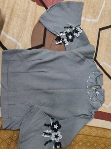 Striped Blouse with Floral Embroidery