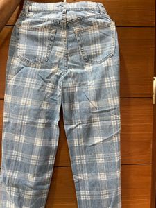Blue Plaid Denim Jeans