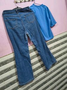 Denim Jeans + tokyo talkies top blue bust