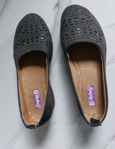Black Embellished Wedge Flats