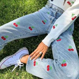 Cherry Embroidered Denim Jeans 🍒