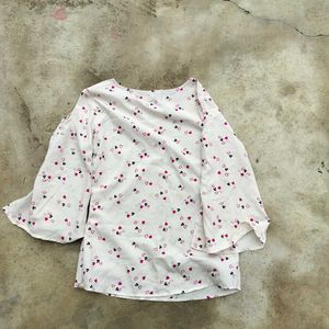 Heart Print Bell Sleeve Top
