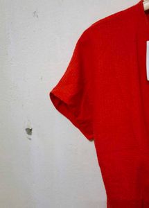 Trendy New Red Textured Tie-Front Top