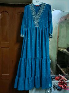 Rangriti Blue Printed Tiered Dress