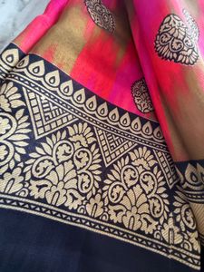 Pink &amp; Gold Print Saree