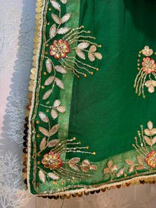 Green Gota Patti Saree with red blouse