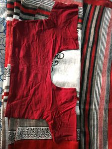 GentlyUsed Red&White&Black stripes Saree with Blou