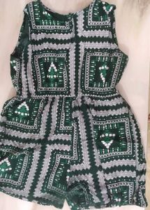 One Time Used  In Goa Trip -Green Patterned Romper