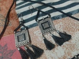 Black Silvered Jewellery Set