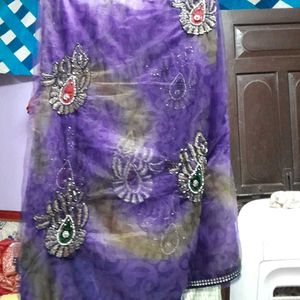 Purple Embellished net party wear saree