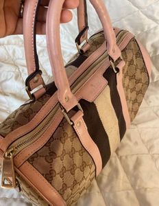 Auth Gucci Beige Canvas And Leather Web Boston Bag