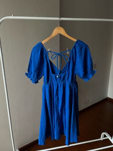 NEW LOOK A-Line Puff Sleeve Blue Dress