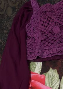 Crochet Wool Top With Balloon Sleeves