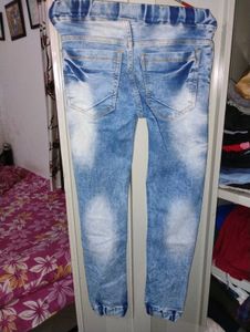 Trendy Blue Faded Elastic Waist Jeans