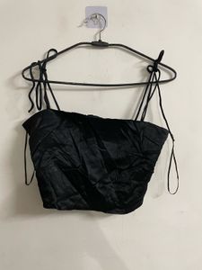 Zara Black Spaghetti Tie Up Top