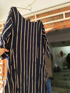 Navy blue Kurti With Yellow Lines