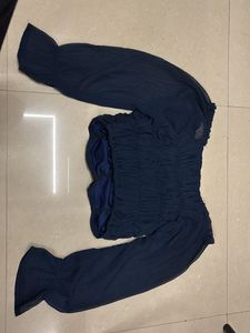 Navy Blue Off Shoulder Cropped Top