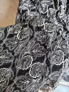 White Floral Printed Black Top