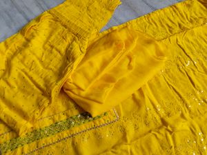 Yellow Cotton Kadai Suit Set