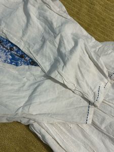 White Kurti with Blue Detail