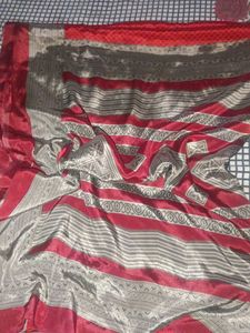 crape Red & Grey Saree