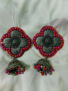 Boho Beaded Jhumka Earrings