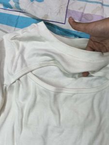 White Cut-Out Ribbed T-Shirt