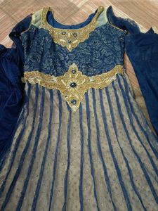 Blue &amp; Gold Anarkali Suit