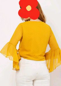 Georgette Crop Top: Sheer dot Design, Trendy Bell