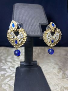 Elegant Blue & Gold Statement Earrings