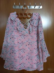 Beautiful Floral Pink Top With Bell Sleeves