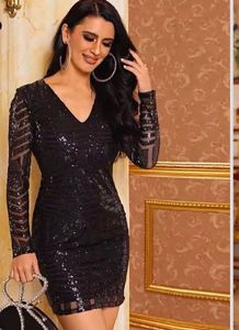 URBANIC Black And Nude Sequinned Bodycon Dress