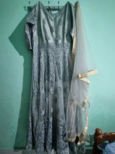 New Bridal Dress Silver Colour Full length