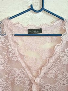 Partywear See-through Lace Shirt Top Pink