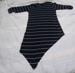 Striped Graphic Print Asymmetrical Tunic Top