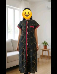 Black Printed Kurta with front pocket