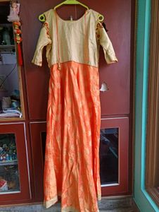 Orange Cut Sleeves Ethnic Gown