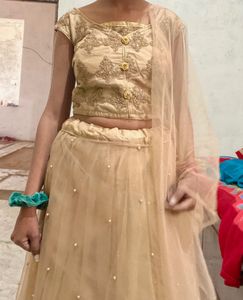Weading Golden Lahnga Choli With Boatneck Blouse