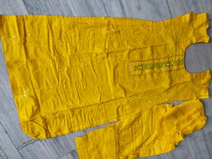 Yellow Cotton Kadai Suit Set