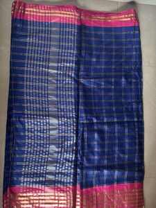 Blue &amp; Pink Checked Saree