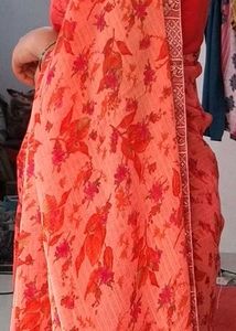Printed Saree In Carrot 🥕 Colour