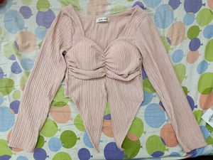 Light blush-pink textured crop top – bilkul new co