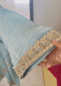 Handmade Teal Ethnic Suit Set with Gold Detail