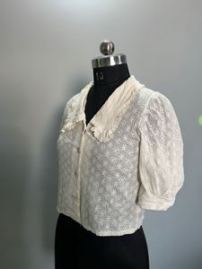 Eyelet Peter Pan Collar Crop Top