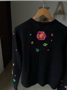 BEREK BLACK FLORAL Hand Embroidered Sweater