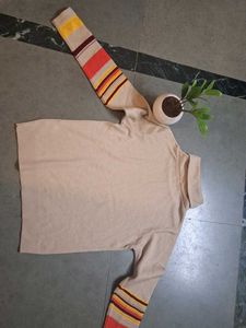 Striped Sleeve Turtleneck Sweater