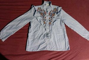 Striped Floral Embroidered Shirt